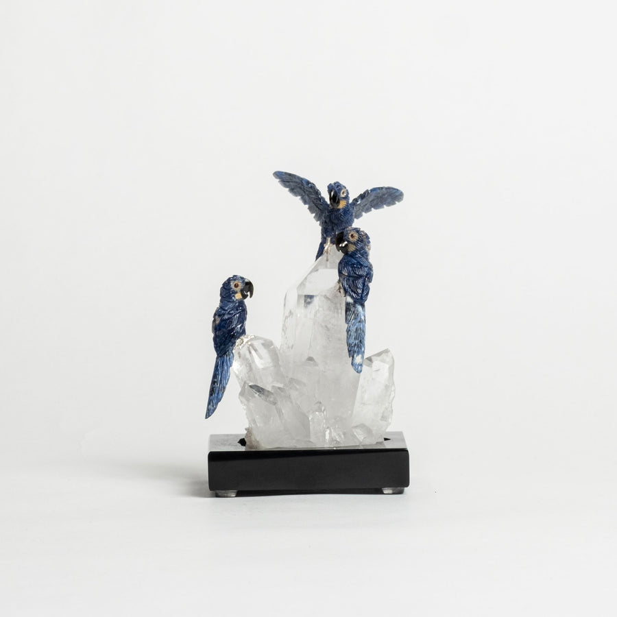 Lapis Parrots on Quartz Base 2480