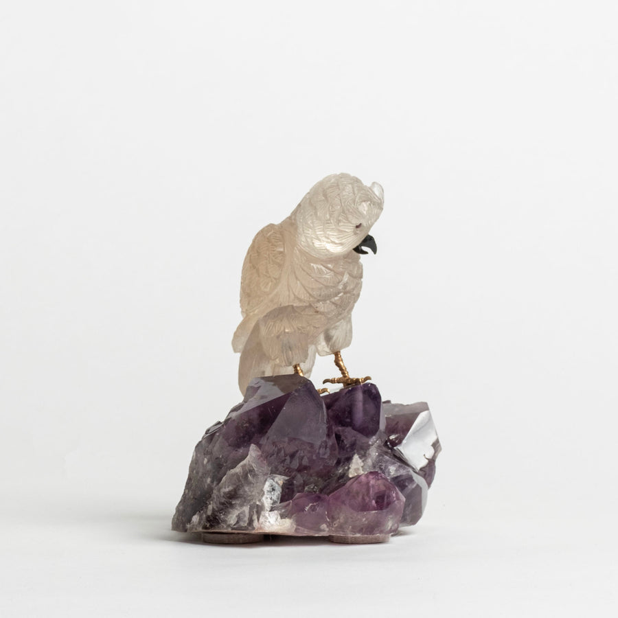 Smoky Quartz Owl on Ametyst Base 2498