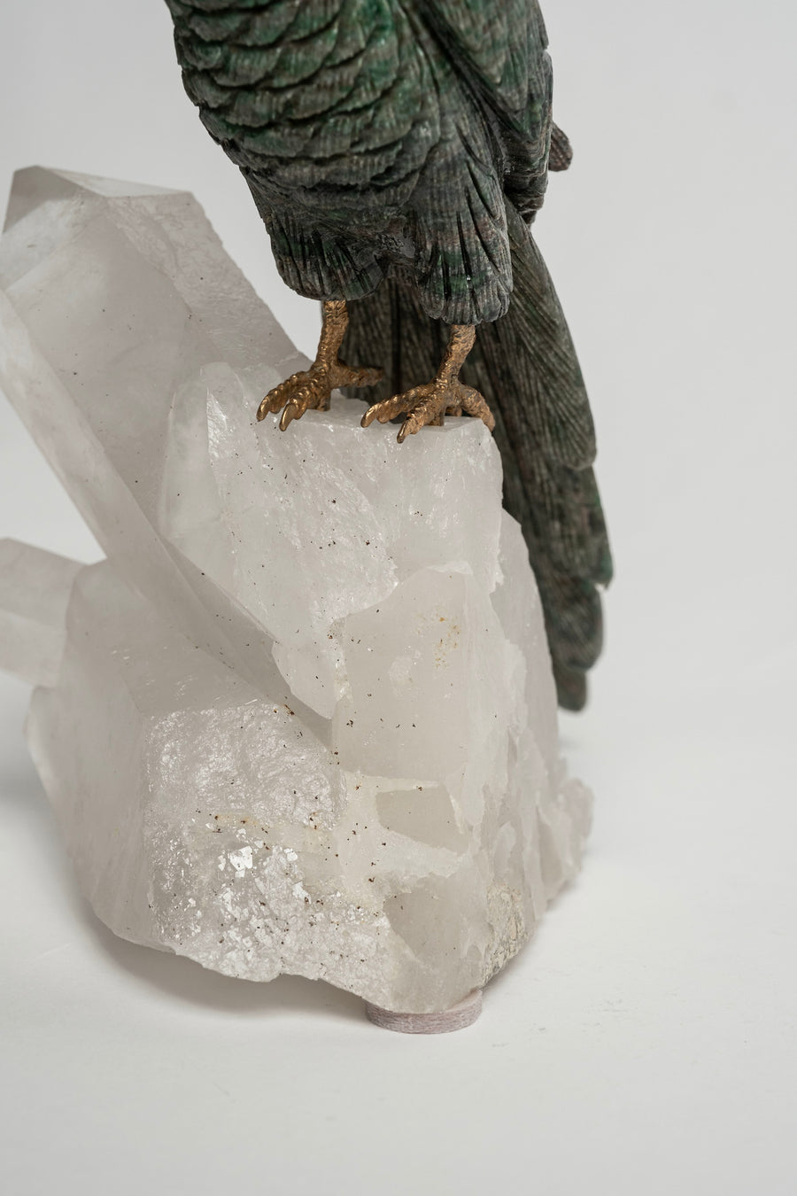 Green Parrot on Quartz Base