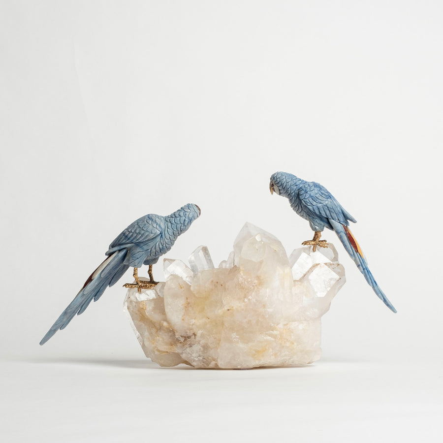 Blue Parrots on Quartz Base