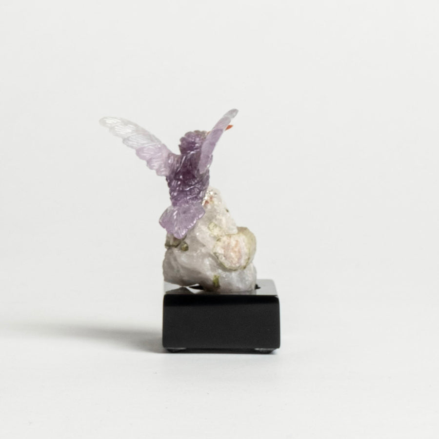 Amethyst Humming Bird on White Granite and Tourmaline Base 2479