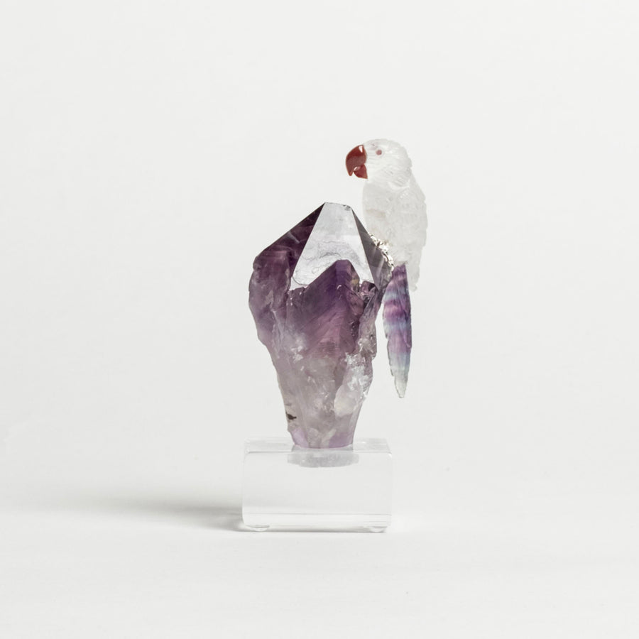 Quartz Parrot on Amethyst Point Base