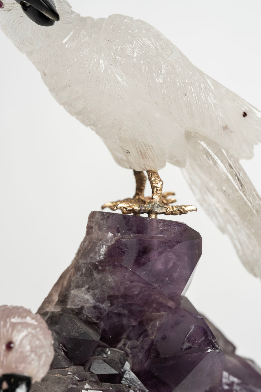 Pair Quartz Parrots on Amethyst Base