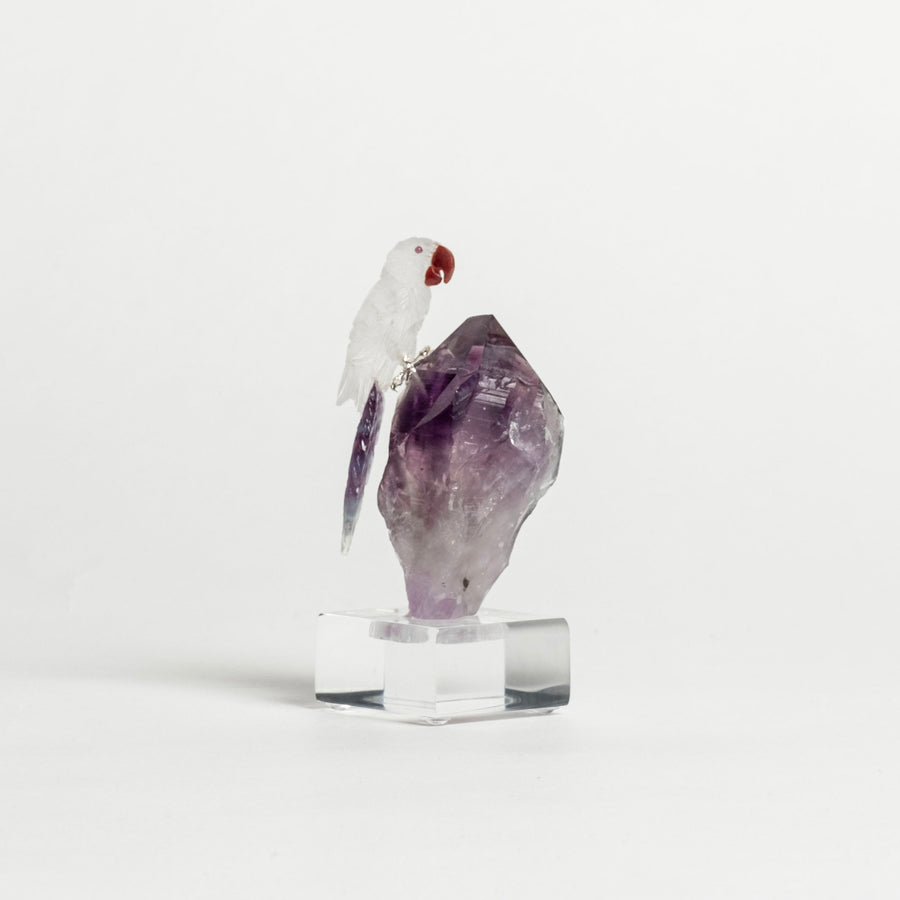 Quartz Parrot on Amethyst Point Base