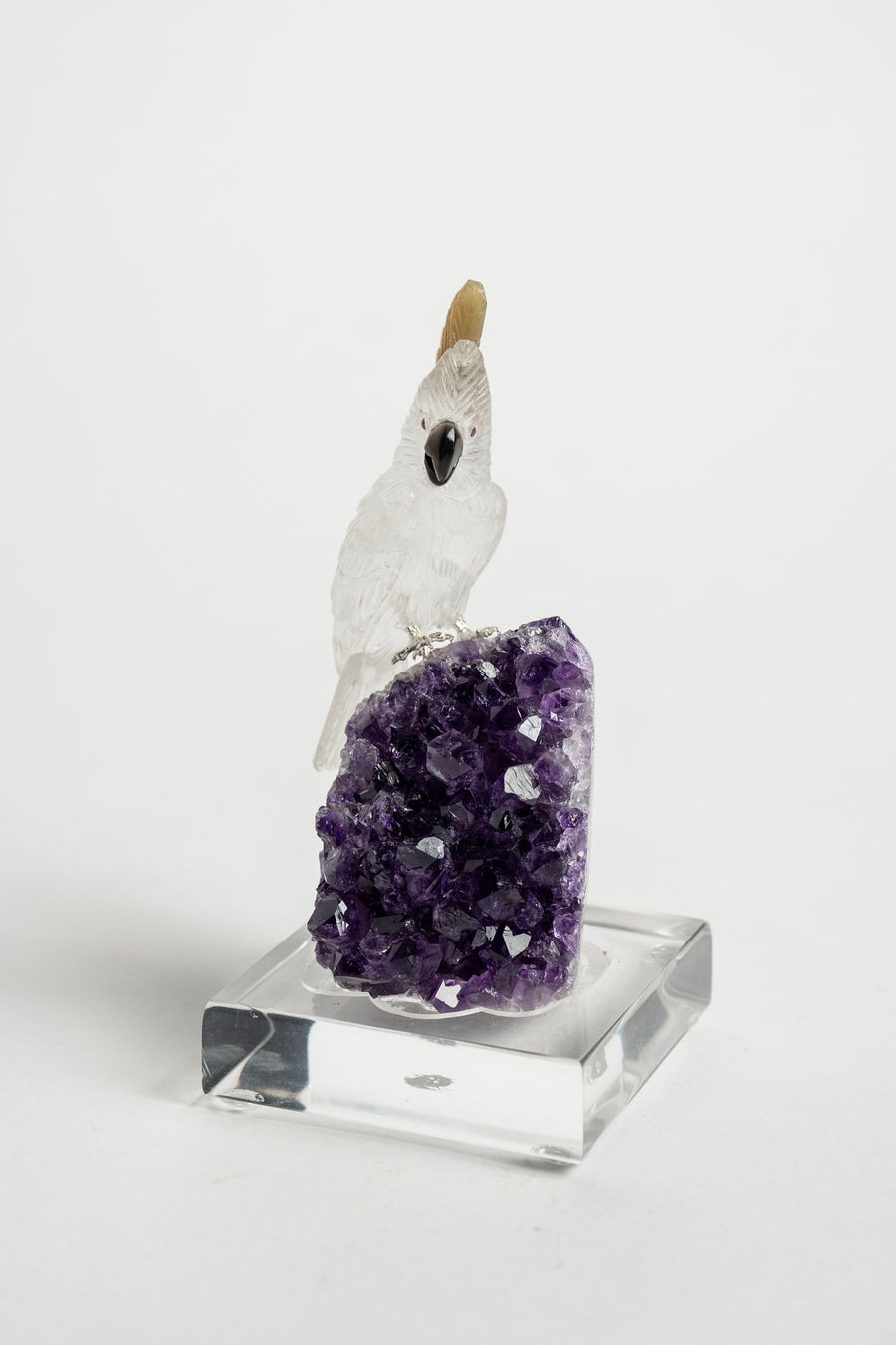 Quartz Parrot on Amethyst Base 2462