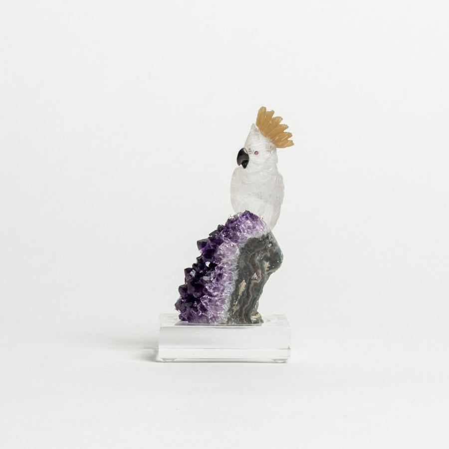 Quartz Parrot on Amethyst Base 2462