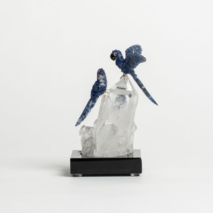 Lapis Parrots on Quartz Base 2480