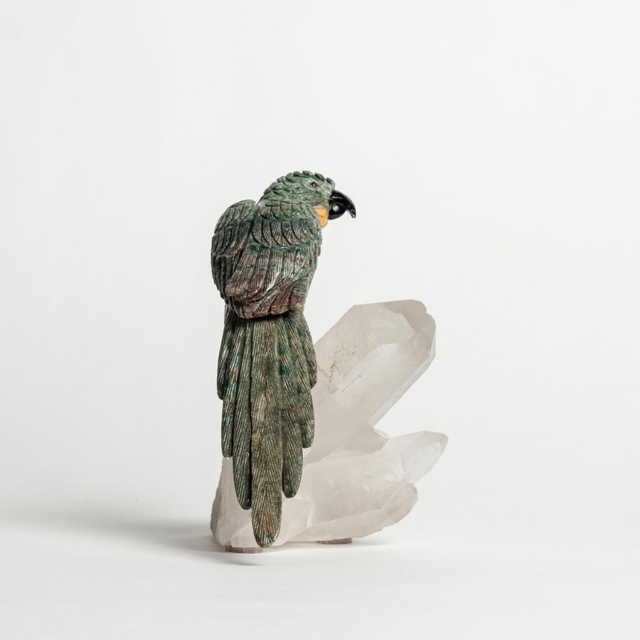 Green Parrot on Quartz Base