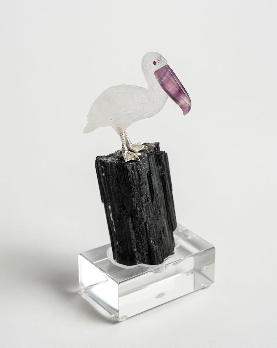 Quartz Pelican on Black Tourmaline