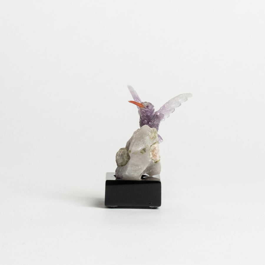 Amethyst Humming Bird on White Granite and Tourmaline Base 2479