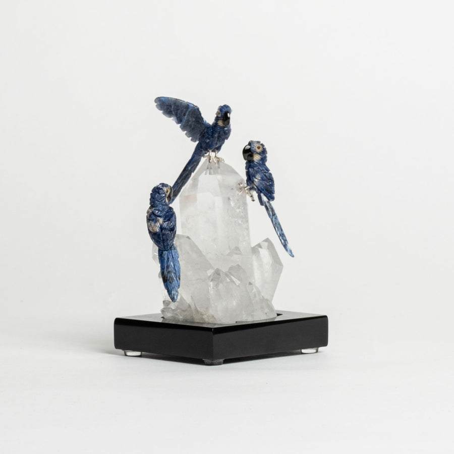 Lapis Parrots on Quartz Base 2480