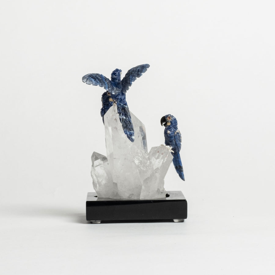 Lapis Parrots on Quartz Base 2480