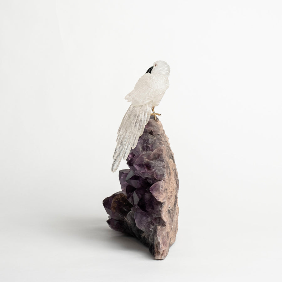 Pair Quartz Parrots on Amethyst Base