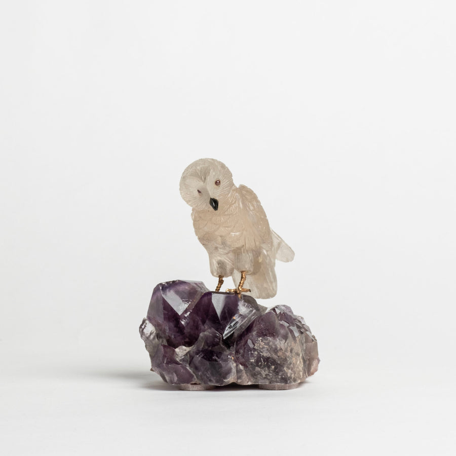 Smoky Quartz Owl on Ametyst Base 2498