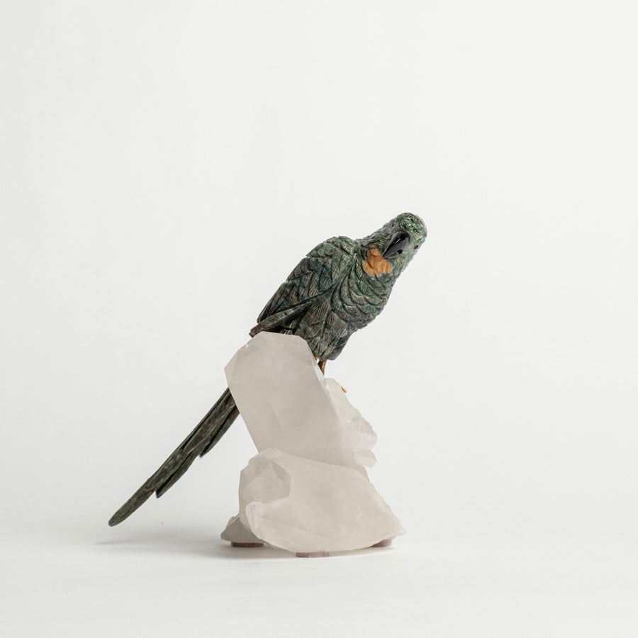 Green Parrot on Quartz Base