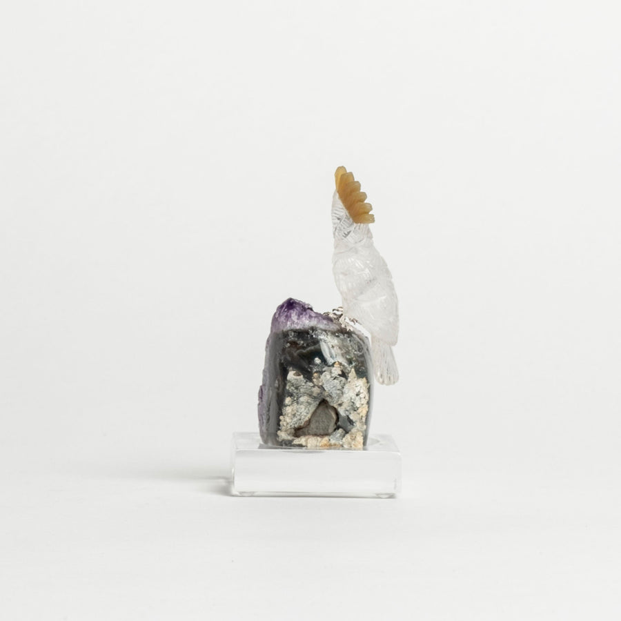 Quartz Parrot on Amethyst Base 2462