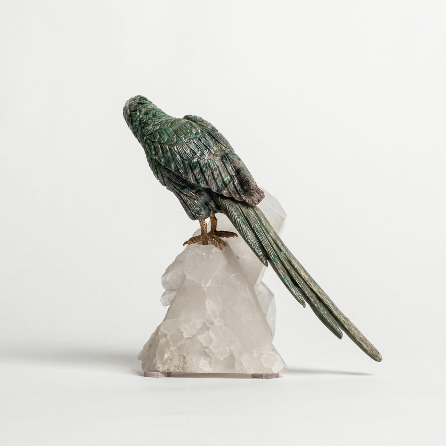 Green Parrot on Quartz Base