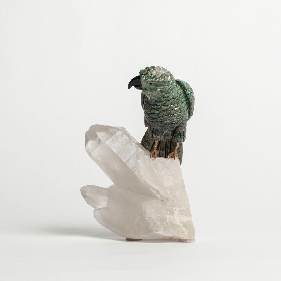 Green Parrot on Quartz Base