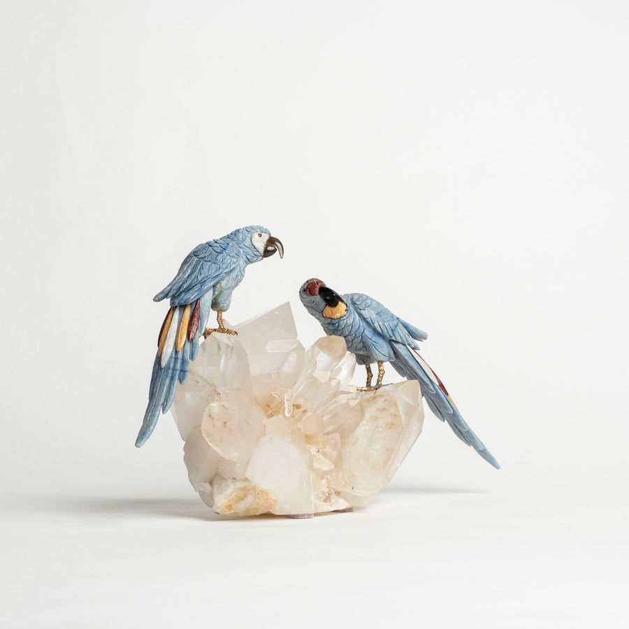 Blue Parrots on Quartz Base