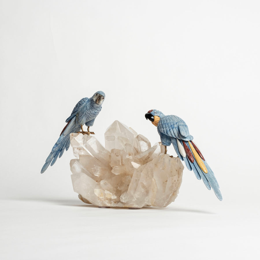 Blue Parrots on Quartz Base