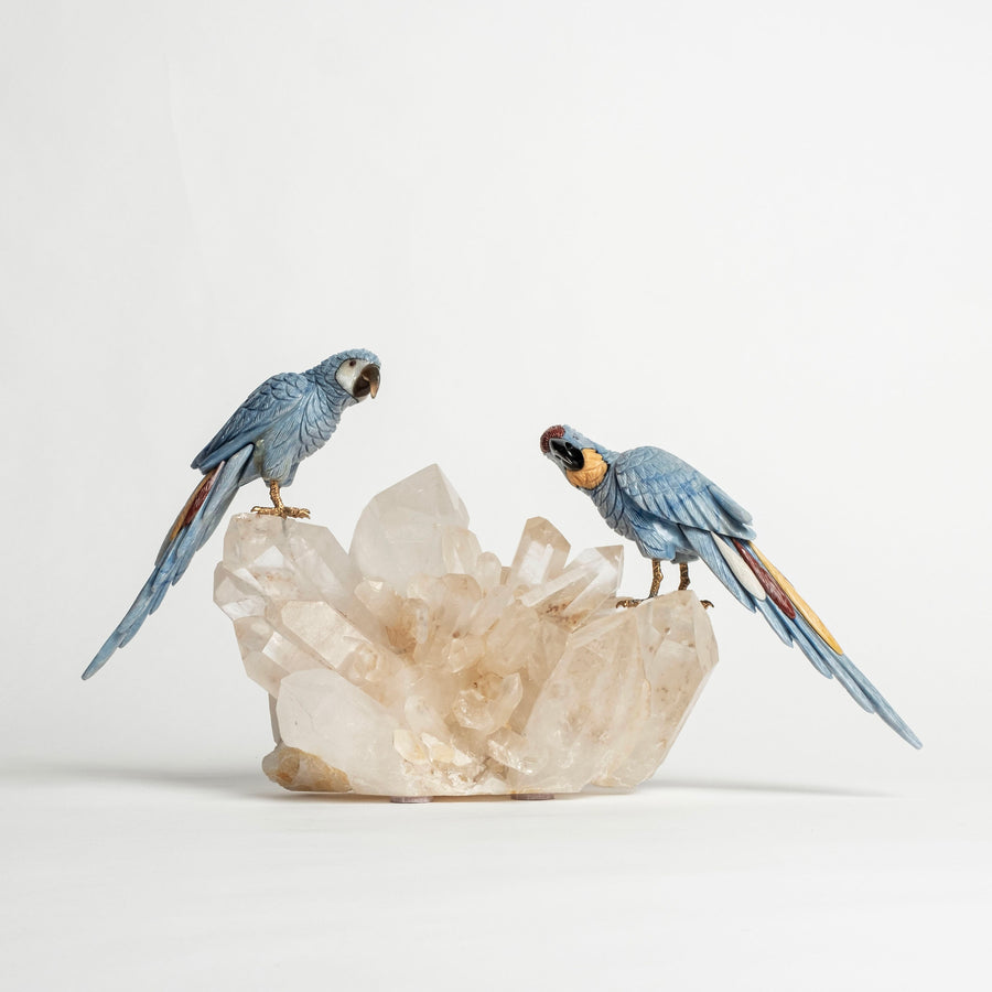 Blue Parrots on Quartz Base