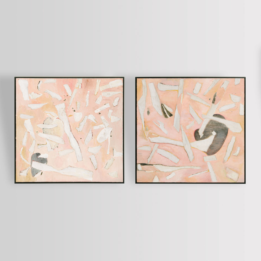 Pair Abstract Pink Paintings Deborah Gottlieb