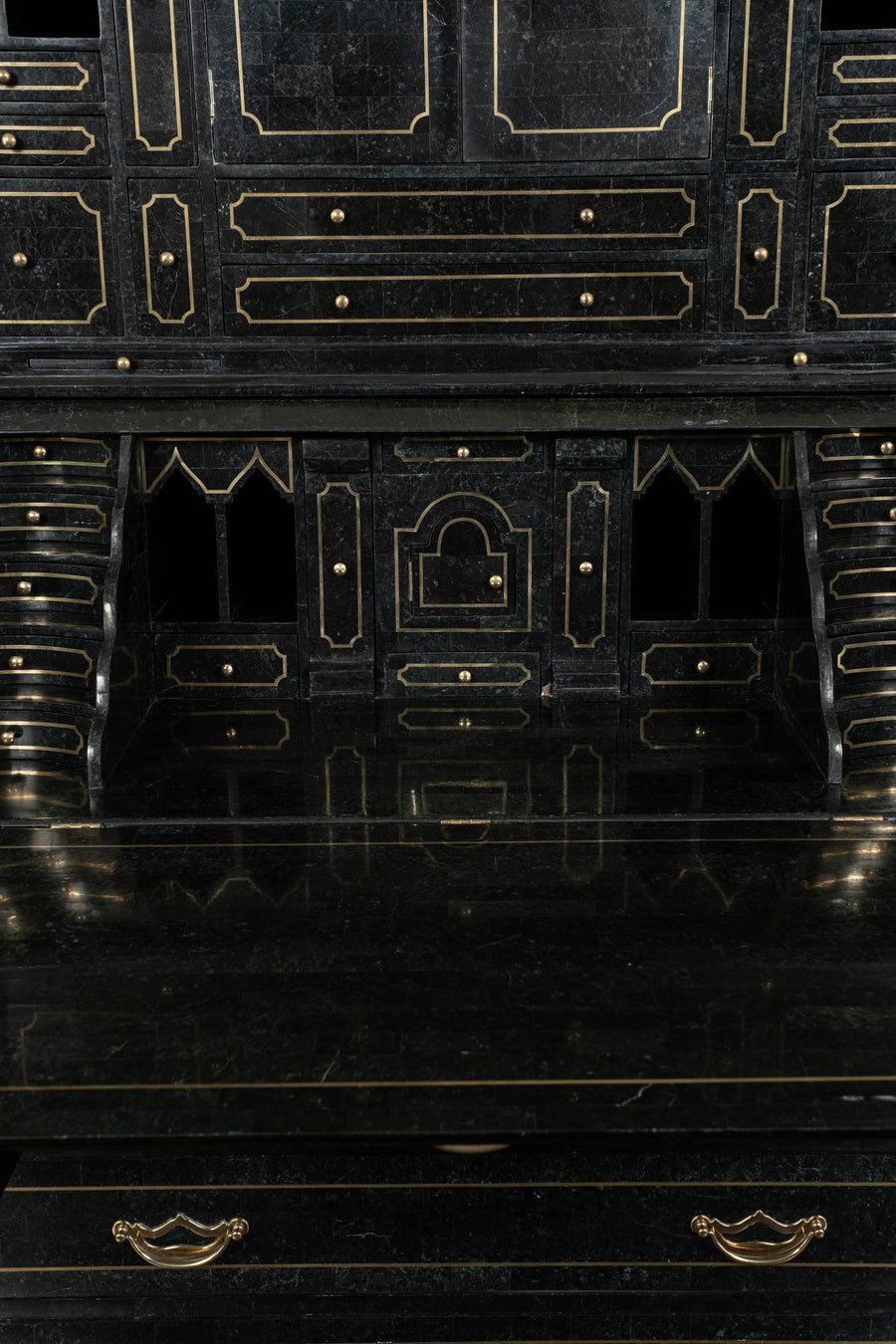 Tessellated Black Green Marble Brass Inlay Secretary Desk by Maitland Smith