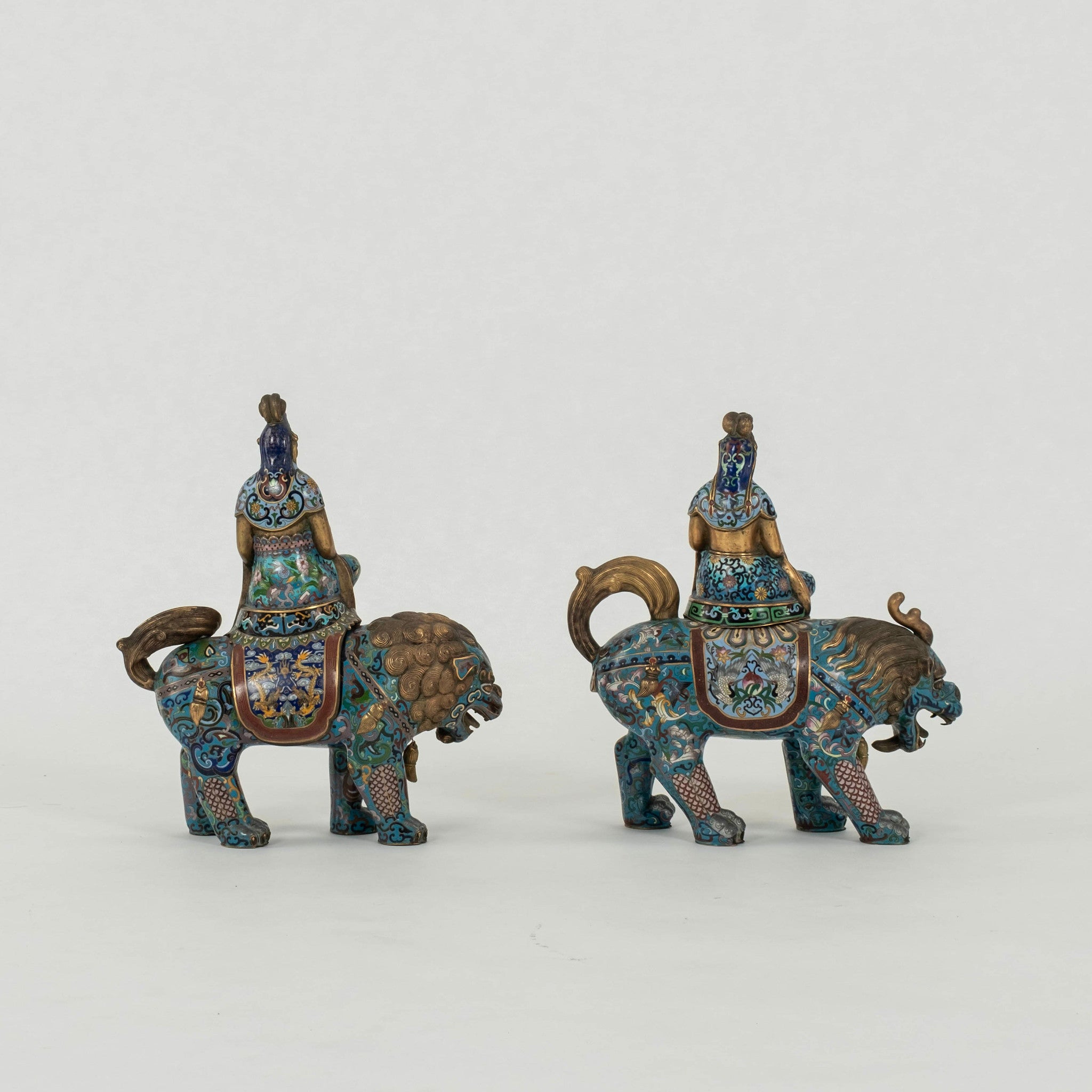 Pair Early 20th Century Empress Fu Dog Cloisonné Figures – Moxie