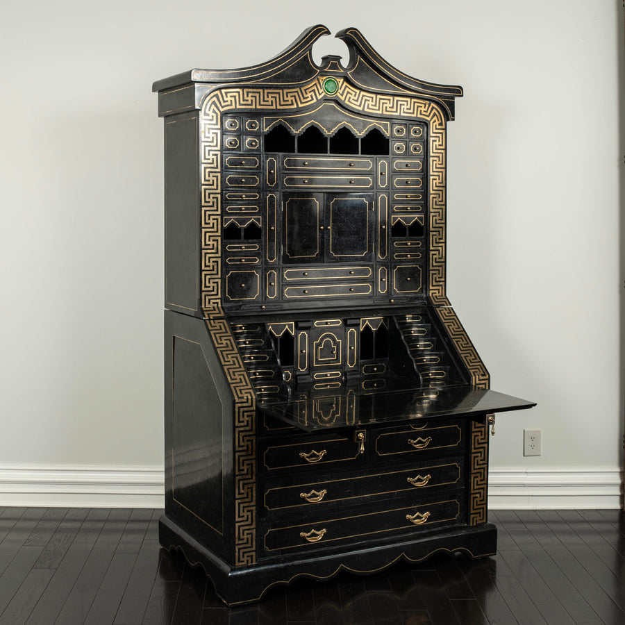 Tessellated Black Green Marble Brass Inlay Secretary Desk by Maitland Smith