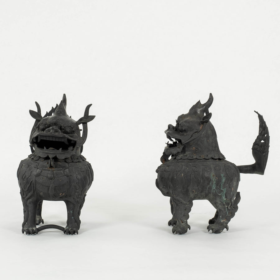 Pair Bronze Fu Dogs