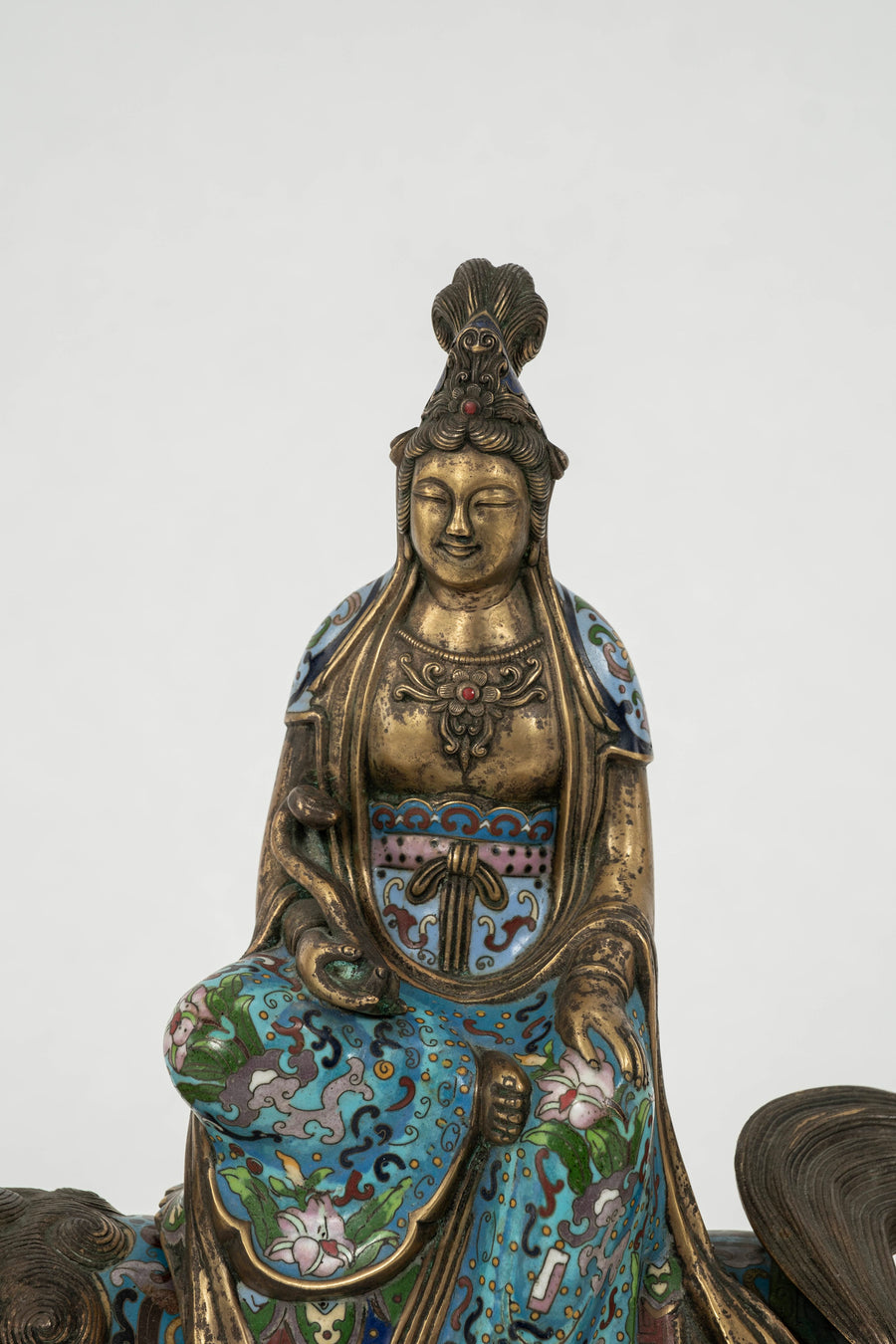 Pair Empress on Fu Dog Cloisonné Figures