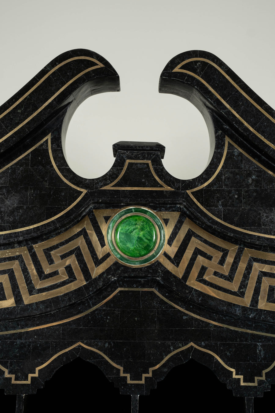 Tessellated Black Green Marble Brass Inlay Secretary Desk by Maitland Smith