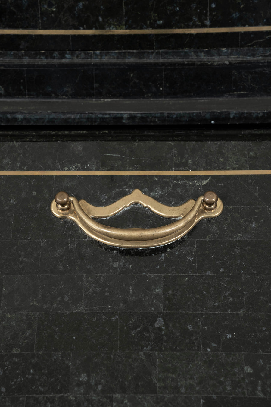 Tessellated Marble and Inlaid Brass Secretary Desk