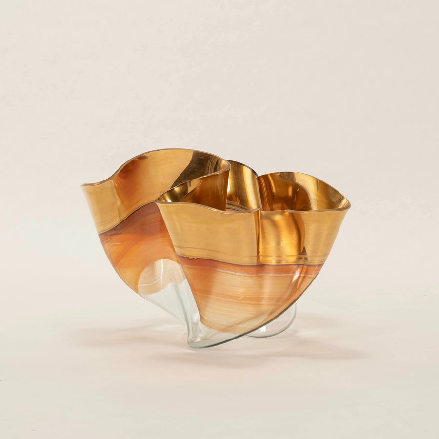 Gold Banded Art Glass Sculpture Bowl by Laurel Fyfe