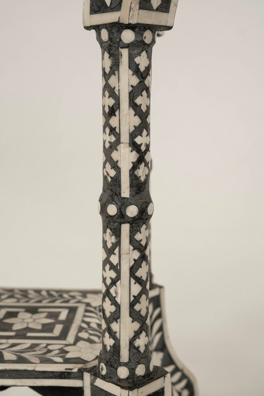 Pair Moroccan Black White Bone Inlay Side Tables