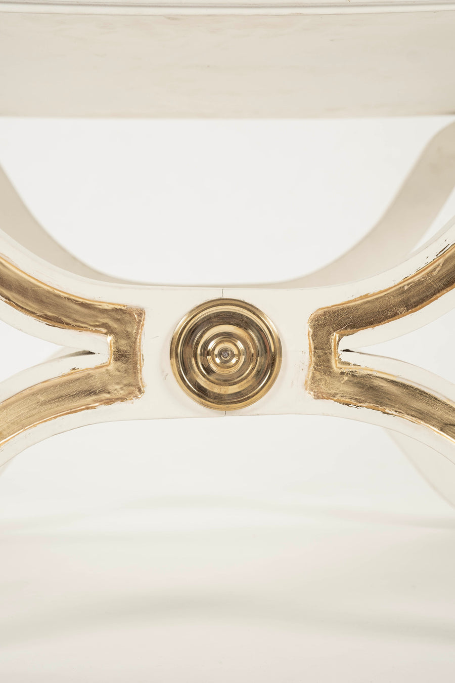 Pair Dorothy Draper White & Gold Gilt España  Curule Benches for Heritage Henredon