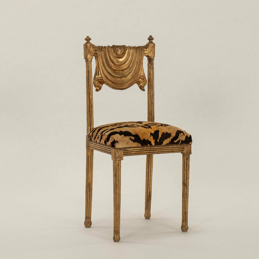 Pair Neoclassical Style Tiger Velvet Giltwood Chairs