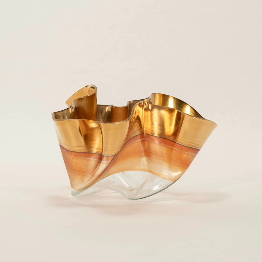 Gold Banded Art Glass Sculpture Bowl by Laurel Fyfe