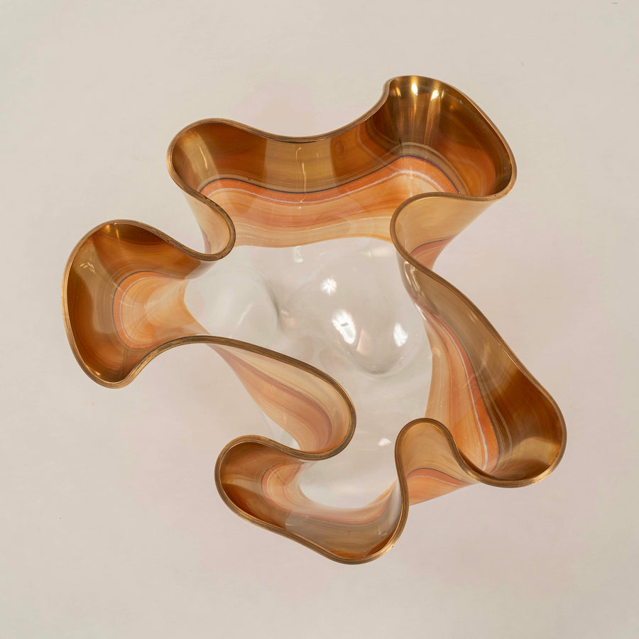 Gold Banded Art Glass Sculpture Bowl by Laurel Fyfe