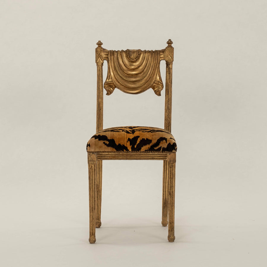 Pair Neoclassical Style Tiger Velvet Giltwood Chairs