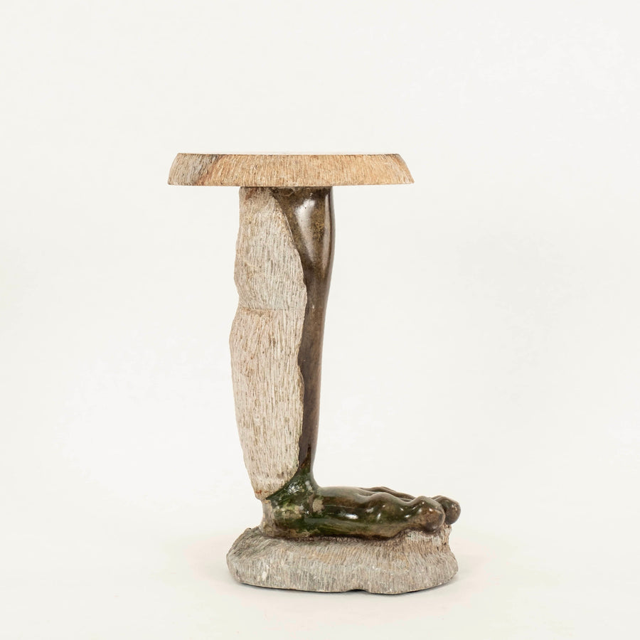 20th Century Brazilian Carved Granite Foot Side Table