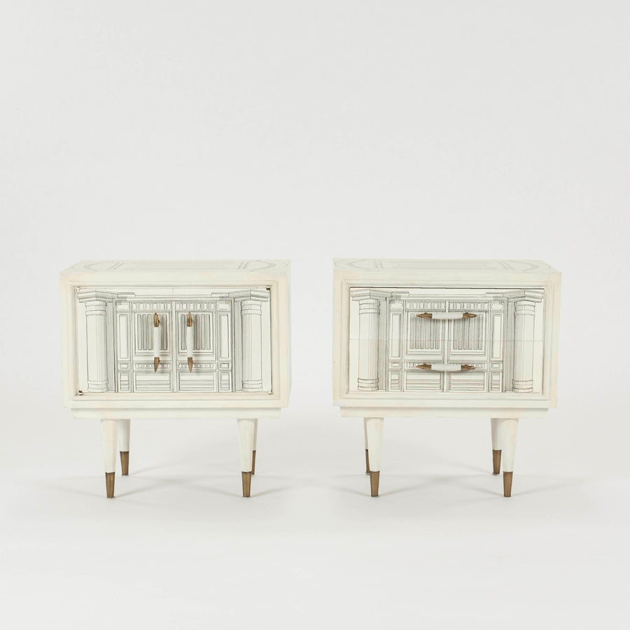 Pair Architectural Nightstands in the Manner of Fornasetti