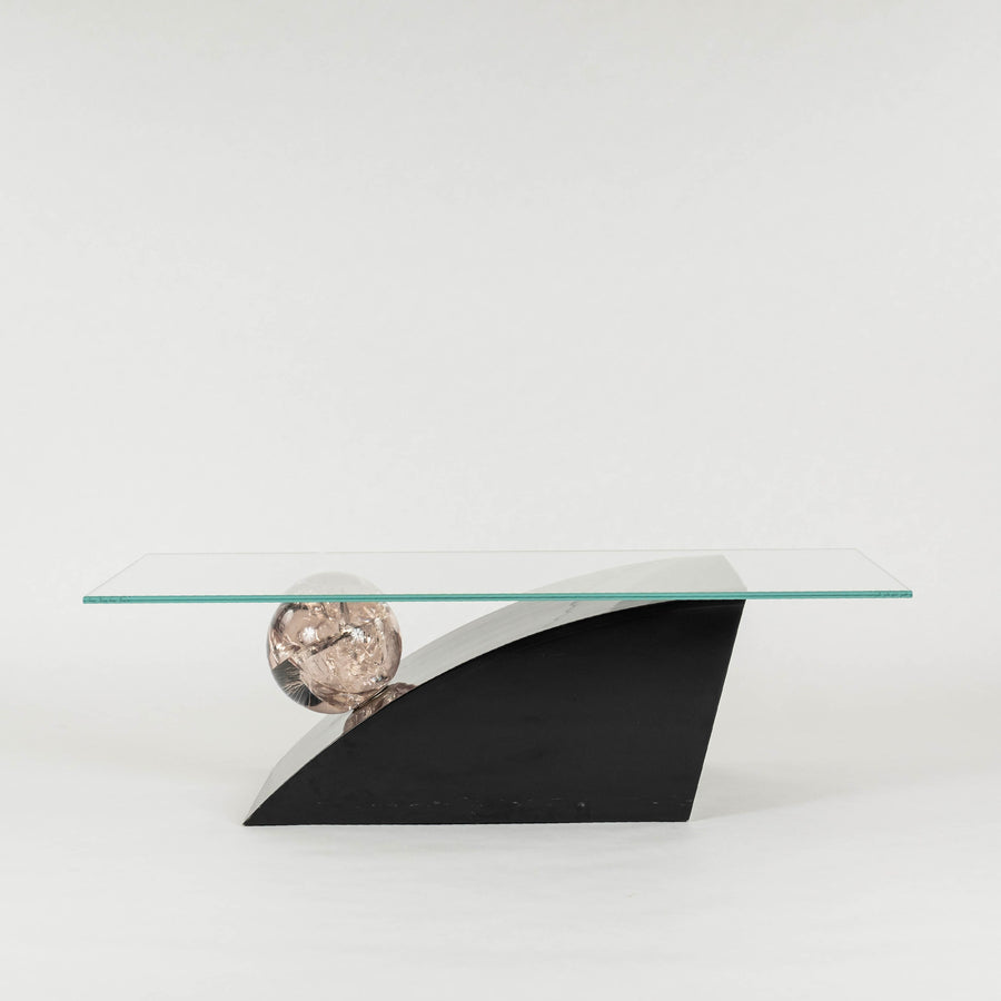 Postmodern Lacquered Geometric Lucite & Glass Cocktail Table