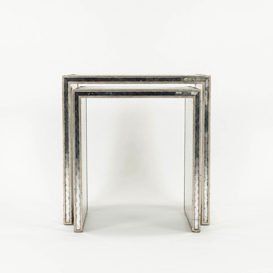 Nesting Mirrored Table Set, Silver Gilt Trim