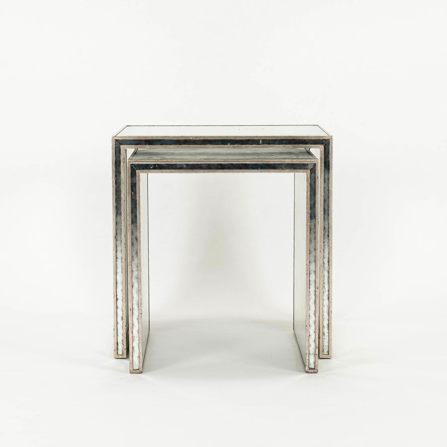 Nesting Mirrored Table Set, Silver Gilt Trim