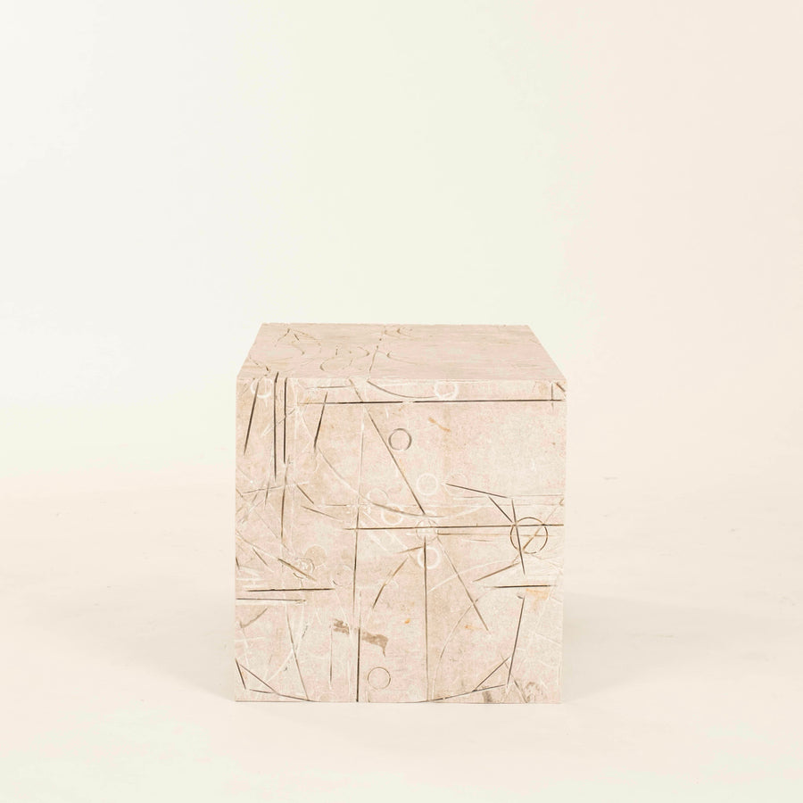 Cubist Encised Stone Cocktail Table