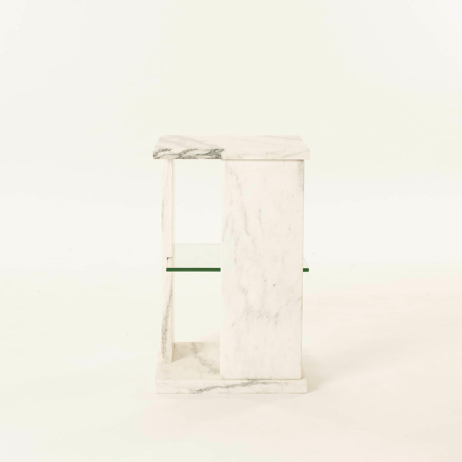 Modern White Marble and Glass End Table