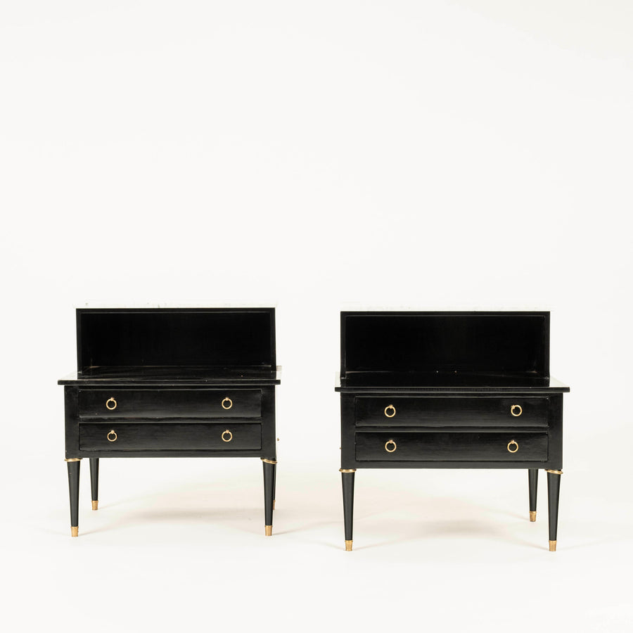 Pair French Ebonized Directoire Style Nightstands