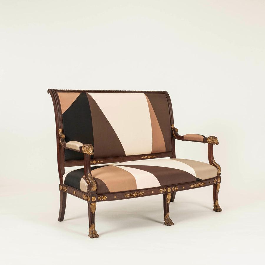 19th Century Louis XVI Style Settee with Miles Redd Cubist Silk