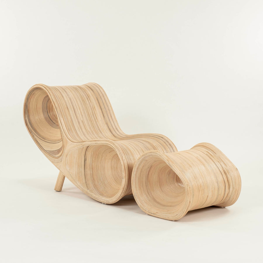 Sculptural Split Reed Lounge Chair and Ottoman in the Manner of Betty Cobonpue